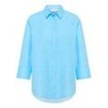 Linen Shirt Bluse in azurblau unifarben, azurblau, 52