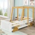 Autobett, Jeep-Bett, Kinderbett mit MDF-Rädern, Rahmen aus Kiefer, weiß + natur (90x200cm) Okwish