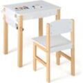 Kinderschreibtisch mit Stuhl, Kindertisch-Set mit Schublade, Papierrolle & 2 Markern, Schülerschreibtisch für Kinder ab 3 Jahren, Weiß - Costway