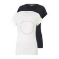 TOM TAILOR DENIM Damen Basic T-Shirt im Doppelpack mit Logoprint, grau, Gr. XS