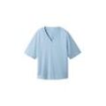 TOM TAILOR Damen T-Shirt mit V-Ausschnitt, blau, Uni, Gr. S