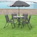 en.casa Gartenmöbel-Set Milagro Stühle mit Tisch 4 Stühlen und Sonnenschirm Schwarz Dunkelgrau