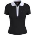 Poloshirt TOMMY JEANS "TJW SLIM CONTRAST V SS POLO EXT" Gr. L (40), schwarz (black) Damen Shirts V-Shirts
