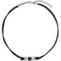 Kette mit Anhänger S.OLIVER "2038006" Halsketten Gr. Edelstahl-Leder, Länge: 50 cm, schwarz (edelstahlfarben, schwarz) Herren Ketten mit Anhänger