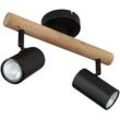 Deckenlampe Esszimmerlampe Wohnzimmerleuchte Deckenstrahler, Holz Metall schwarz, bewegliche Spots, GU10, 2 Flammig, L 30 cm