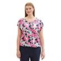 Große Größen: Crinkle-Shirt mit floralem Alloverprint, pink gemustert, Gr.44