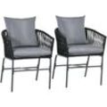Outdoor Stühle, 2-er Set, Boho-Design, Sitz- und Rückenkissen, bequeme Sitzschale, Metallrahmen, Schwarz - Schwarz