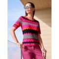 Kurzarmpullover HEINE "Pullover" Gr. 34, pink (fuchsia, schwarz, gemustert) Damen Pullover