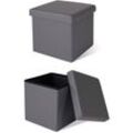 Faltbarer Sitzhocker / Aufbewahrungsbox, Sitzbank aus Kunstleder, 38 x 38 x 38 cm, grau - grau - Dibea