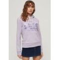 Kapuzensweatshirt SUPERDRY "METALLIC VL GRAPHIC HOODIE" Gr. L, lila (wisteria purple) Damen Sweatshirts