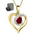 Limana Herzkette echter Rubin Damen Halskette Gold Silber 925 Kette mit Herz-Anhänger (inkl. Herz Geschenkdose und Tasche)