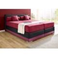 Boxspringbett MAINTAL "Lago", rot (bordeauxrot, schwarz), B:167cm L:210cm, Bezug Kopteil und seitliche Unterbox wahlweise Microvelours aus 100% Polyester oder Kunstleder;DIe Obermatratze ist bei beiden Bezugsqualitäten mit Microfaser (100% Polyester) bezogen, Unterseite 100% Baumwolle;Das Kopfteil ist bei Microvelours an den Ecken abgerundet, bei Kunstleder gerade;Bezug der Oberseite aus strapazie