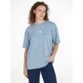 T-Shirt CALVIN KLEIN JEANS "WASHED RIB LABEL BOYFRIEND TEE" Gr. M (38), blau (dusk blue) Damen Shirts Jersey mit Logomarkenpatch