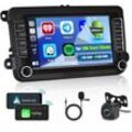 Hikity 2Din 7 Zoll Touch Display für VW Golf Polo Skoda Passat mit GPS Autoradio (Kabelloses CarPlay & Android Auto