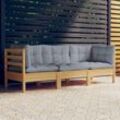 3-Sitzer-Gartensofa Loungesofa Sitzgruppe mit Grauen Kissen Massivholz Kiefer DE74965