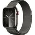 Smartwatch APPLE "Watch Series 9 GPS + Cellular 41mm Edelstahl One-Size" Smartwatches grau (graphite) Fitness-Tracker Milanese Loop