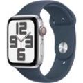 Smartwatch APPLE "Watch SE GPS Aluminium 44 mm + Cellular S/M" Smartwatches blau (silver, storm blue) Fitness-Tracker Sport Band