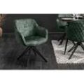 Drehbarer Design Stuhl EUPHORIA dunkelgrün Samt mit Armlehne Metallgestell schwarz