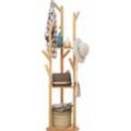 Garderobenständer Bambus, freistehender Kleiderständer, Garderobe in Baumform, mit 10 Haken und 3 Ablgen