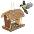 Vogelfutterhaus, Holz, Futterhaus zum Aufhängen, hbt: 18 x 13,5 x 19,5 cm, Futterstelle für Wildvögel, natur - Relaxdays