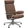 Relaxsessel STRESSLESS "Paris" Sessel Gr. ROHLEDER Stoff Q2 FARON, Home Office Base, Plus™System-Gleitsystem-Rela x funktion-Drehfunktion-Kopfstützenverstellung-Rückteilverstellung-Höhenverstellung, B/H/T: 80 cm x 109 cm x 69 cm, braun (dark beige q2 faron) Lesesessel und Relaxsessel Low Back mit Kopfstütze, Home Office Base, Gestell Chrom