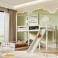 Kinderbett Etagenbett mit Brett und Rutsche, Hochbett mit Leiter 90x200 cm Einzelbett mit Rausfallschutz, Kinderbett aus Holz 2x Lattenrost - weiß