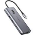 Multifunktionaler HUB-Adapter mit Display USB-C USB-A VGA AUX SD TF 12in1 grau