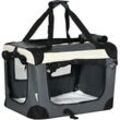 Transporttasche, Transportbox, für Katzen und kleine Hunde, faltbar, 3 Türen, grau+schwarz, 50,5 x 33,5 x 35cm - Grau - Pawhut