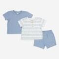 3-teiliges Set aus weißem und blauem T-Shirt und Shorts