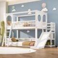 Kinder-Etagenbett, Doppelbett, multifunktionales Kinderbett, mit Regalen, mit Rutsche, ohne Matratze, weiß, 90200