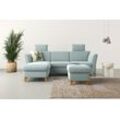 Ecksofa HOME AFFAIRE "Trelleborg L-Form" Sofas Gr. B/H/T: 249 cm x 86 cm x 162 cm, Struktur fein, Recamiere links, ohne Bettfunktion-ohne Bettkasten, blau (aqua) Ecksofas Federkern-Polsterung, wahlweise mit Bettfunktion und Bettkasten