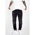 Slim-fit-Jeans FIVE FELLAS "DANNY" Gr. 32, Länge 34, schwarz (schwarz 618, 12m) Herren Jeans Slim Fit nachhaltig, Italien, Stretch, coole Waschung