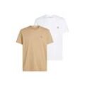 T-Shirt CALVIN KLEIN JEANS "2 PACK MONOLOGO" Gr. L, travertine, bright white Herren Shirts T-Shirts mit kleinem Logodruck auf der Brust