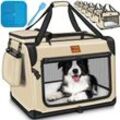 Hundebox faltbar Beige (m 61x42x42cm) inkl. Leckmatte und Spatel Transportbox für Hunde und Katzen Hundetransportbox für kleine & große Hunde