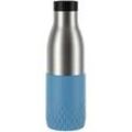 EMSA Trinkflasche 500 ml BLUDROP SLEEVE, Aquablau - Edelstahl 18/10 - Silikon - 0,5 Liter - mit 360 Grad Rundum-Trinköffnung