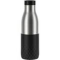 EMSA Trinkflasche 500 ml BLUDROP SLEEVE, Schwarz - Edelstahl 18/10 - Silikon - 0,5 Liter - mit 360 Grad Rundum-Trinköffnung