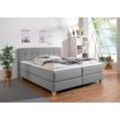 Boxspringbett HOME AFFAIRE "Fargo", grau (hellgrau), B:213cm L:227cm, Struktur fein (100% Polyester);Samtstoff (100% Polyester), Komplettbetten, in Überlänge 220 cm, mit Topper, 3 Ausführungen, 4, Breiten
