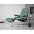 Relaxsessel STRESSLESS "Consul", grün (aqua grün paloma), B:82cm H:102cm T:72cm, Leder PALOMA: PALOMA ist ein durchgefärbtes Semianilin-Möbelleder mit natürlicher Narbung., Sessel, mit Hocker, mit Cross Base, Größe S, M & L, Holzakzent Schwarz