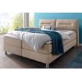 Boxspringbett MAINTAL, beige, Strukturstoff, Liegefläche B/L: 160cm x 200cm, H3, 7-Zonen-Kaltschaummatratze, Bezug bei beige, anthrazit und hellgrau: pflegeleichter Strukturstoff (100% Polyester);Bezug bei weiß und schwarz: Kunstleder (100% Polyurethan);Spiegelfläche der Matratzen: Material angeben (100% Polyester), Komplettbetten, Boxspringbett, inkl. Topper