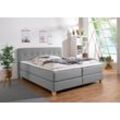 Boxspringbett HOME AFFAIRE "Fargo", grau (hellgrau), B:193cm L:207cm, Struktur fein (100% Polyester), Samtstoff (100% Polyester), Komplettbetten, inkl. Topper, in 3 Matratzenarten, in Samt- oder Strukturstoff