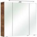 Spiegelschrank SAPHIR "Quickset Badschrank, 3 Spiegeltüren, 6 Einlegeböden, 80 cm breit", braun (eiche ribbeck, eiche ribbeck), B:80cm H:70cm T:16cm, Spanplatte, Schränke, Spiegelschrank Spiegelschrank mit Beleuchtung, inkl. LED-Beleuchtung, Türdämpfer, Schalter-/Steckdosenkombination