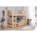 Etagenbett TICAA "Sammy", beige (natur, kiefer massiv natur), B:103,5cm H:160cm L:213cm, Etagenbetten, mit Rollrost und Schubkästen »Marlies«, Kiefer