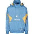 Allwetterjacke STARTER BLACK LABEL "Starter Black Label Herren Starter Windbreaker", Herren, Gr. L, bunt (blau, gelb, weiß), 100% Polyester, mehrfarbig, casual, loose fit, amerikanischer Ausschnitt, Langarm, Jacken