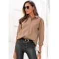 Hemdbluse LASCANA, Damen, Gr. 34, beige, Web, Obermaterial: 100% Baumwolle, unifarben, figurumspielend hüftbedeckend, 2-Knopf-Manschette mit Knöpfen, Blusen Hemdbluse, hinten länger geschnitten, Damenbluse aus Baumwolle, klassisch-elegant, Topseller