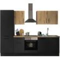 Küchenzeile BASIC BY BALCULINA "Turin", schwarz (küche: schwarz, korpus: schwarz matt woodprint, arbeitsplatte: artisan eichefarben), B:270cm H:211cm T:60cm, Komplettküchen-Sets, Küchenzeile, Breite 270 cm, wahlweise mit E-Geräten
