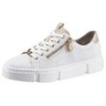 Plateausneaker RIEKER, Damen, Gr. 41, gold (weiß, goldfarben), Leder, Lederimitat, sportlich, Schuhe, mit goldfarbenen Details, Freizeitschuh, Halbschuh, Schnürschuh