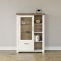 Highboard "York", weiß (weiß, eiche), B:105cm H:143cm T:42cm, MDF, SET ONE BY MUSTERRING, Sideboards, Typ 13 und 14, mit Glastür und Schubkasten, 3 Farbvarianten, B 105 cm