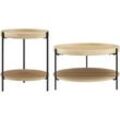 Couchtisch SALESFEVER, beige (natur, schwarz, schwarz, natur), B:69cm H:39cm T:69cm, MDF mit Eschenholzfurnier, Metall, Tische, mit je 2 Ablageflächen