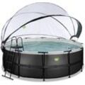 Framepool EXIT "inkl. multifunktionaler Poolabdeckung", schwarz, H:122cm Ø:427cm, Schwimmbecken, ØxH: 427x122 cm, mit Sandfilteranlage und Sicherheitsleiter