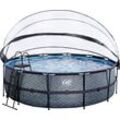 Framepool EXIT "inkl. multifunktionaler Poolabdeckung & Wärmepumpe", grau, H:122cm Ø:450cm, Schwimmbecken, ØxH: 450x122 cm, mit Sandfilteranlage und Sicherheitsleiter